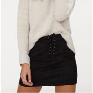 PLT Black Lace Up Mini Faux Suede Skirt